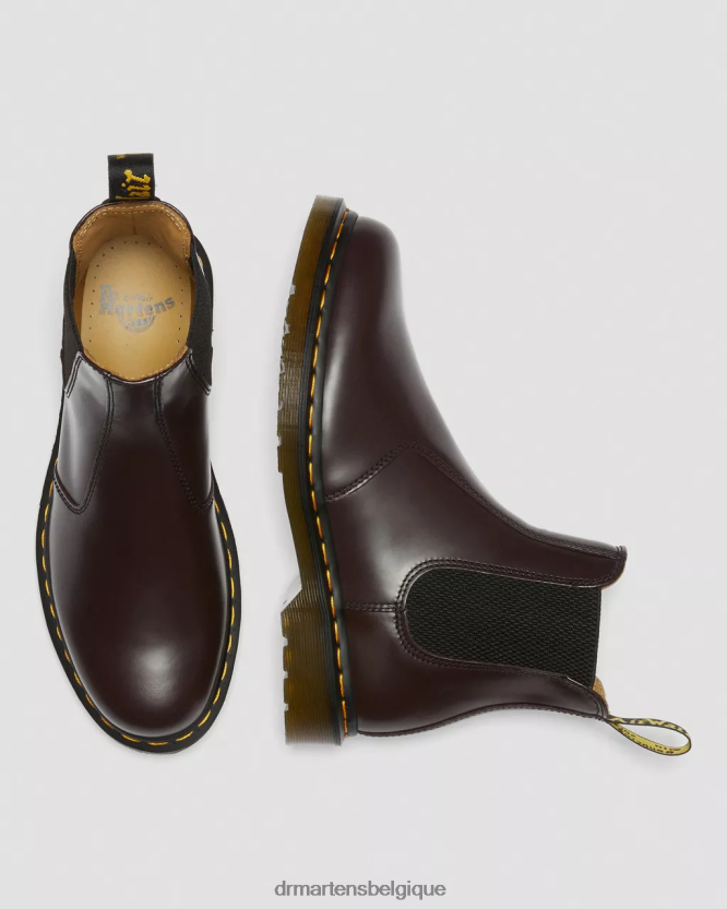 chaussure être Dr. Martens Hommes Bottines chelsea en cuir lisse à coutures jaunes 2976 bordeaux lisse 6RFZX0104