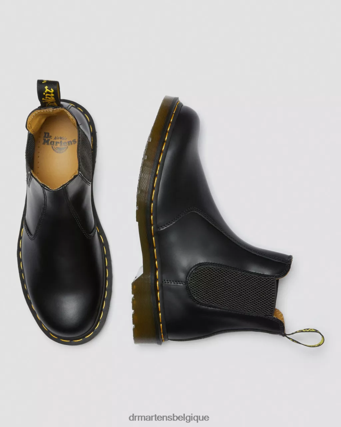 chaussure être Dr. Martens Hommes Bottines chelsea en cuir lisse à coutures jaunes 2976 noir lisse 6RFZX038