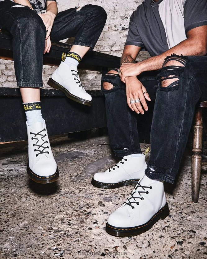 chaussure être Dr. Martens Hommes bottes de singe en cuir lisse Church blanc lisse 6RFZX0198