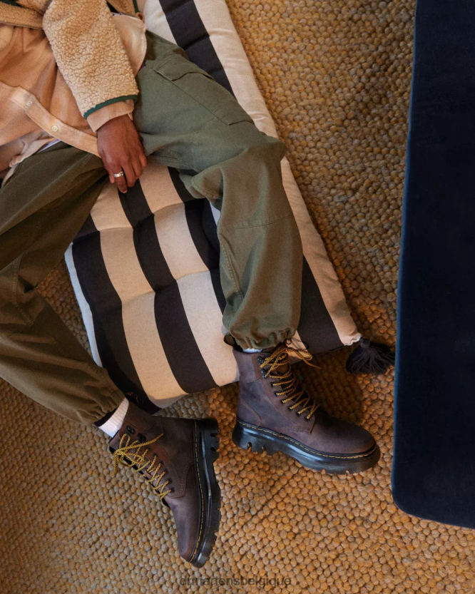 chaussure être Dr. Martens Hommes bottes utilitaires en cuir tarik crazy horse cheval fou marron foncé 6RFZX080