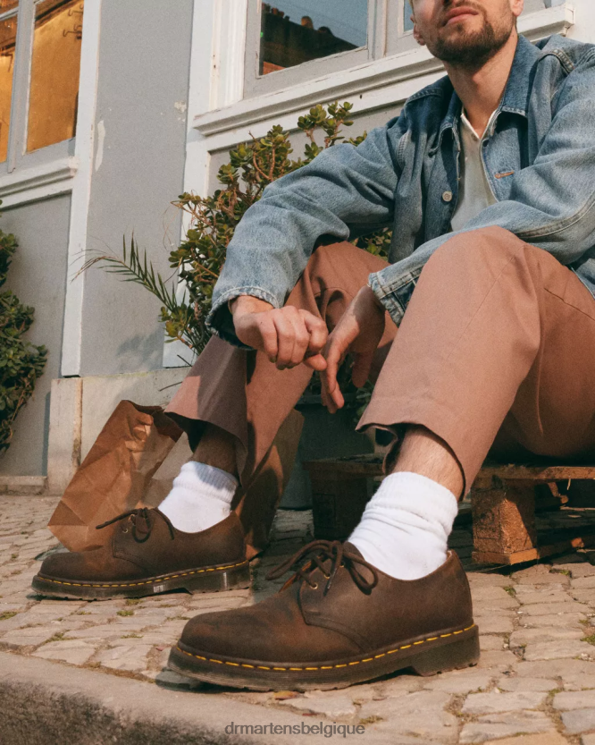 chaussure être Dr. Martens Hommes Chaussures richelieu en cuir Crazy Horse 1461 cheval fou marron 6RFZX0284