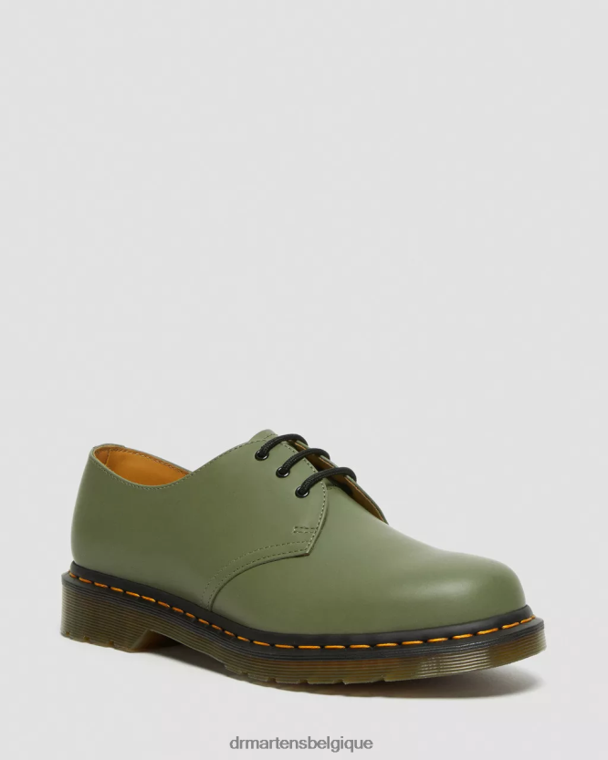 chaussure être Dr. Martens Hommes Richelieus 1461 en cuir lisse vert kaki lisse 6RFZX0324