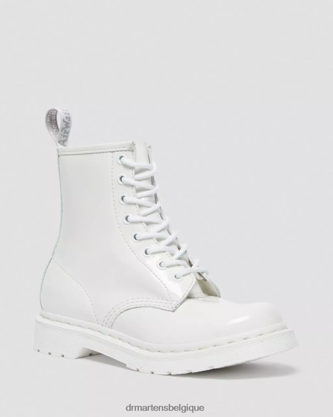 chaussure être Dr. Martens unisexe Bottines à lacets en cuir verni mono 1460 Lucido blanc et lampe vernie 6RFZX0102