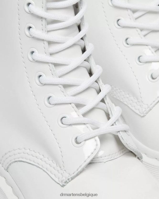 chaussure être Dr. Martens unisexe Bottines à lacets en cuir verni mono 1460 Lucido blanc et lampe vernie 6RFZX0102