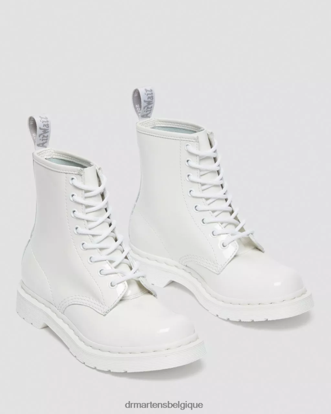 chaussure être Dr. Martens unisexe Bottines à lacets en cuir verni mono 1460 Lucido blanc et lampe vernie 6RFZX0102