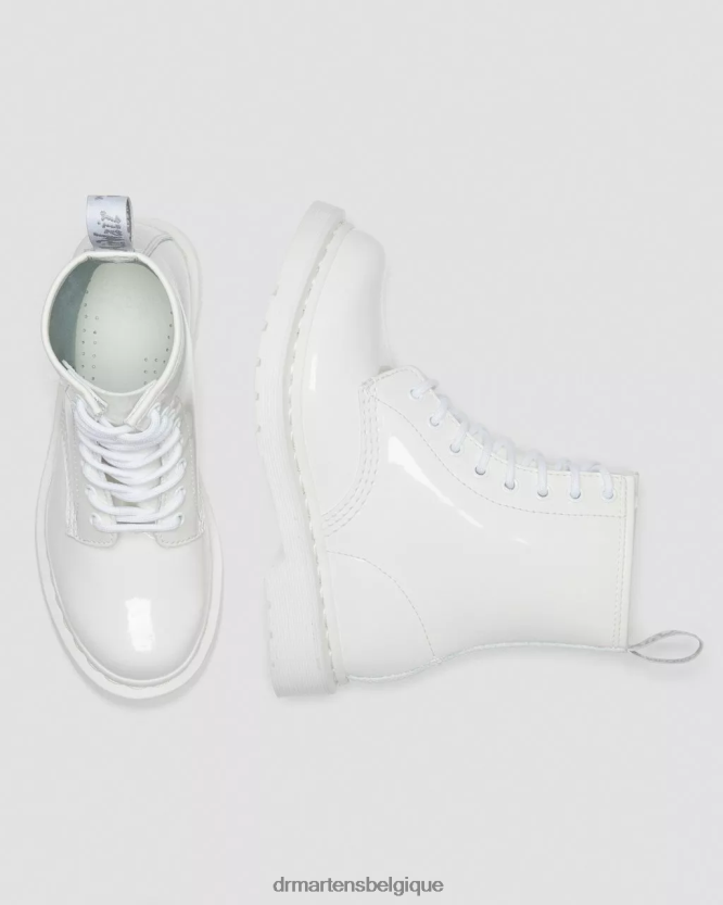 chaussure être Dr. Martens unisexe Bottines à lacets en cuir verni mono 1460 Lucido blanc et lampe vernie 6RFZX0102