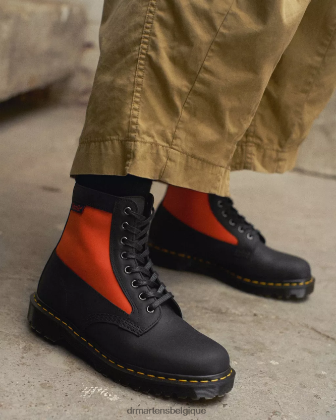 chaussure être Dr. Martens unisexe Panneau 1460 fabriqué en bottes à lacets en cuir anglais chantier naval noir et ventilation 6RFZX0106