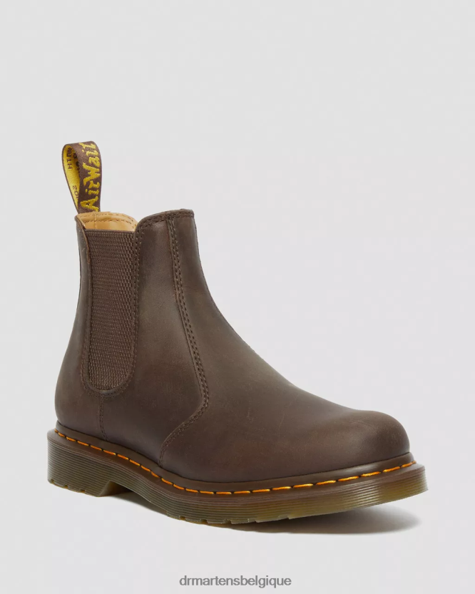chaussure être Dr. Martens unisexe Bottines chelsea en cuir Crazy Horse à surpiqûres jaunes 2976 cheval fou marron foncé 6RFZX043