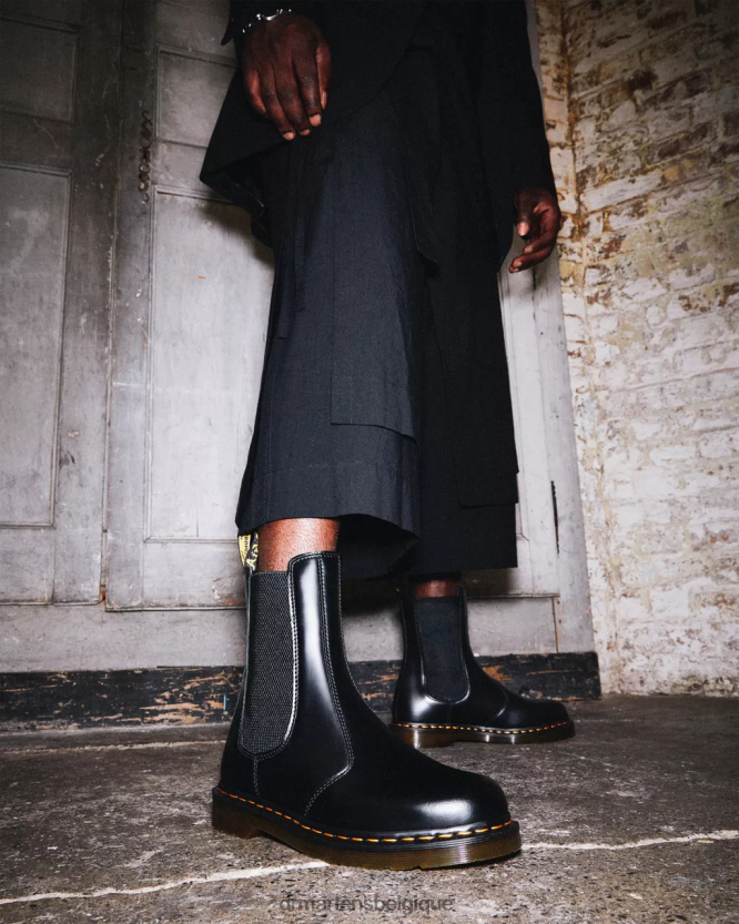 chaussure être Dr. Martens unisexe Bottines chelsea en cuir lisse 2976 hi noir lisse 6RFZX0109