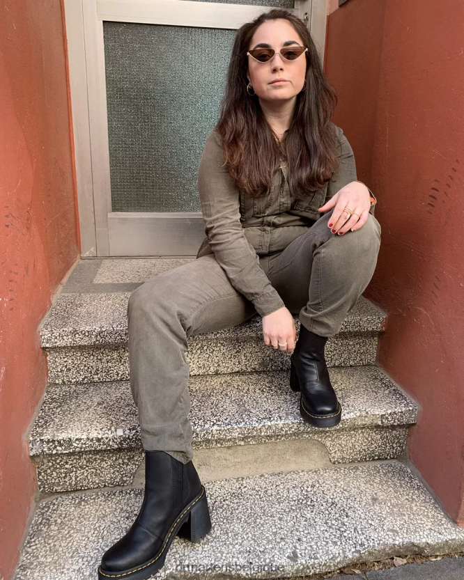 chaussure être Dr. Martens unisexe bottines chelsea en cuir à talons évasés spence envoi noir 6RFZX035