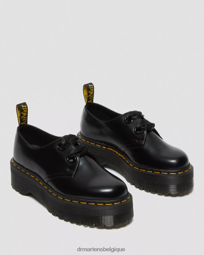 chaussure être Dr. Martens unisexe chaussures à plateforme en cuir Holly beurre noir 6RFZX0227