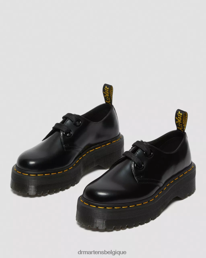 chaussure être Dr. Martens unisexe chaussures à plateforme en cuir Holly beurre noir 6RFZX0227