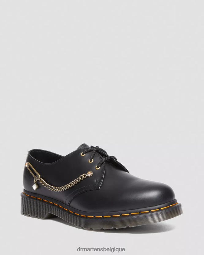chaussure être Dr. Martens unisexe 1461 chaussures richelieu en cuir swarovski noir lisse 6RFZX0290