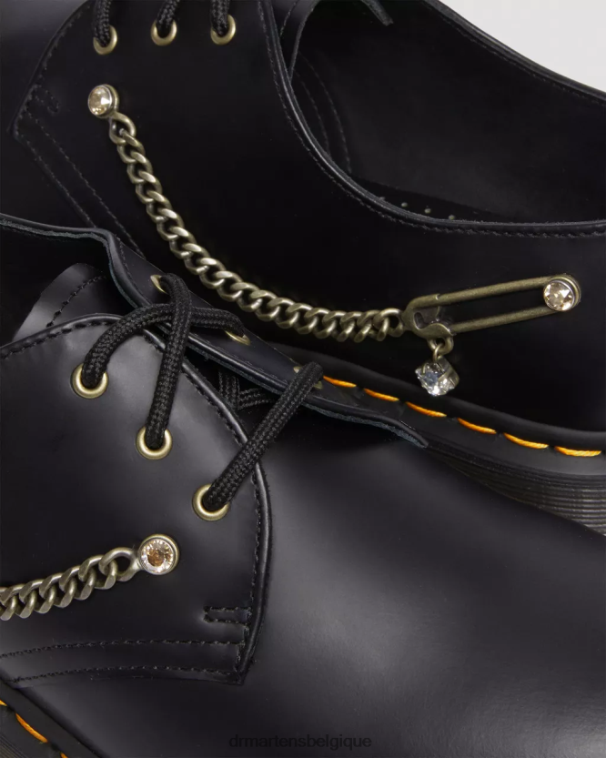 chaussure être Dr. Martens unisexe 1461 chaussures richelieu en cuir swarovski noir lisse 6RFZX0290