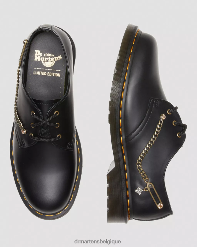 chaussure être Dr. Martens unisexe 1461 chaussures richelieu en cuir swarovski noir lisse 6RFZX0290
