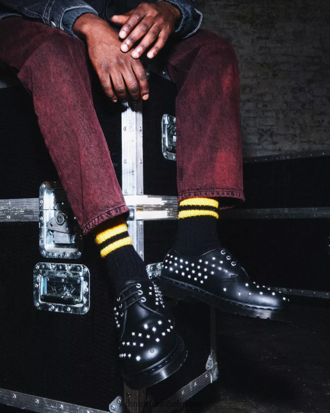 chaussure être Dr. Martens unisexe Chaussures richelieu en cuir Wanama 1461 à clous wanama noir 6RFZX0308