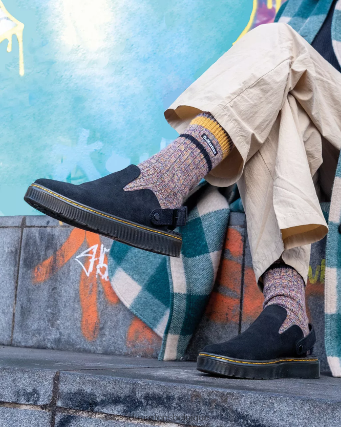 chaussure être Dr. Martens unisexe mules décontractées à bride arrière en daim Carlson daim noir 6RFZX0349