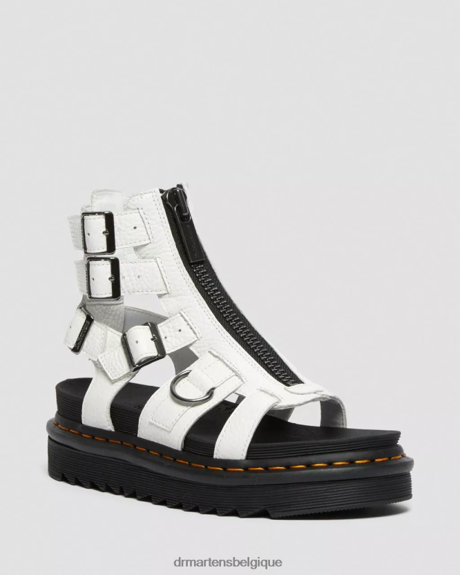 chaussure être Dr. Martens unisexe sandales à brides en cuir zippées olson nappa blanchi blanc 6RFZX0266