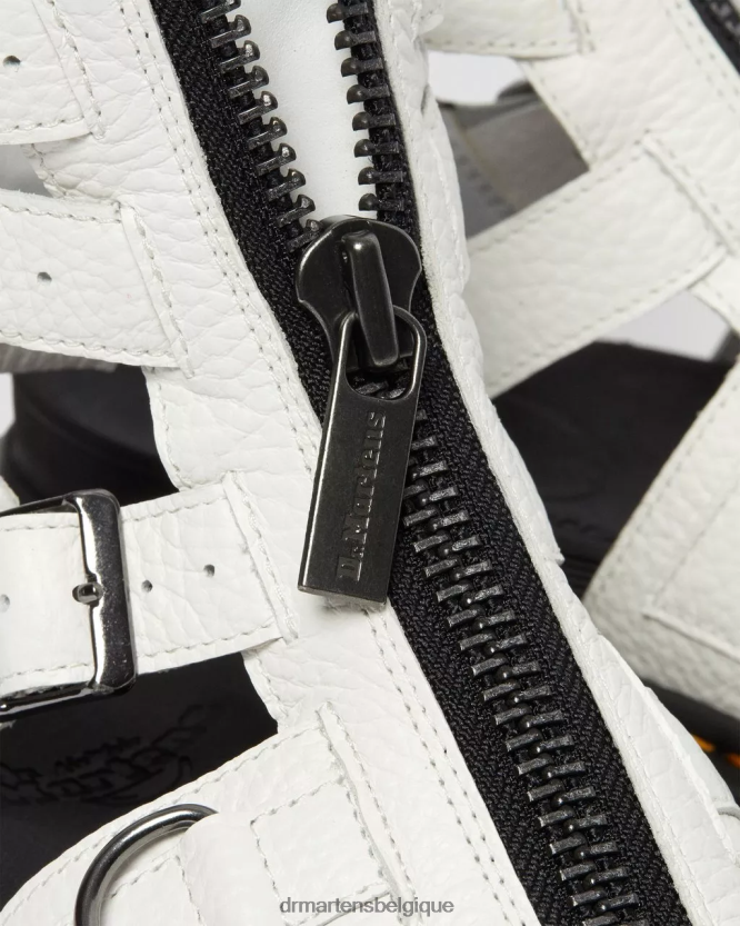 chaussure être Dr. Martens unisexe sandales à brides en cuir zippées olson nappa blanchi blanc 6RFZX0266