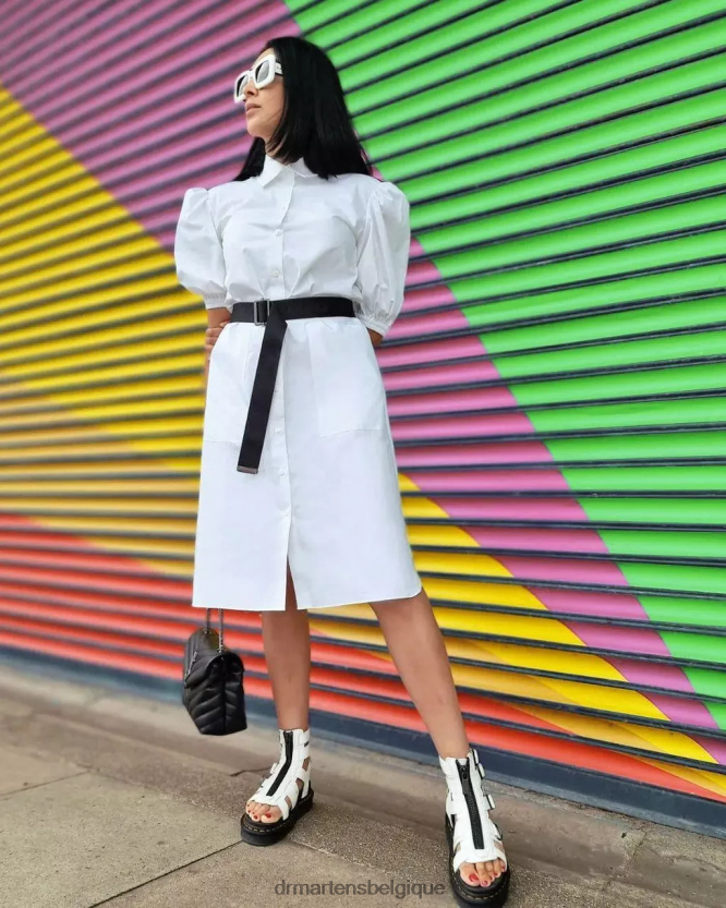 chaussure être Dr. Martens unisexe sandales à brides en cuir zippées olson nappa blanchi blanc 6RFZX0266